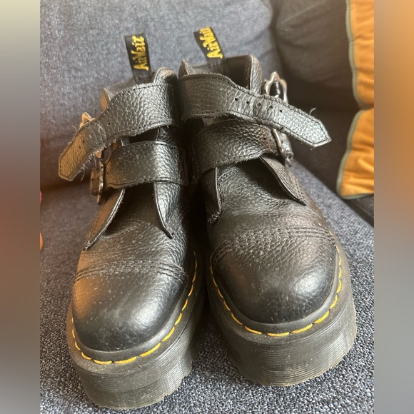 Dr. Martens Shoes - Black Platform Doc Martins with Flower Buckles